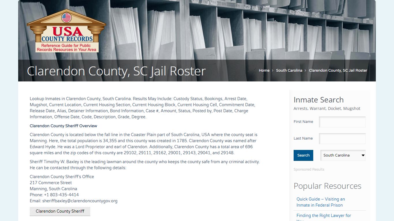 Clarendon County, SC Jail Roster | Name Search